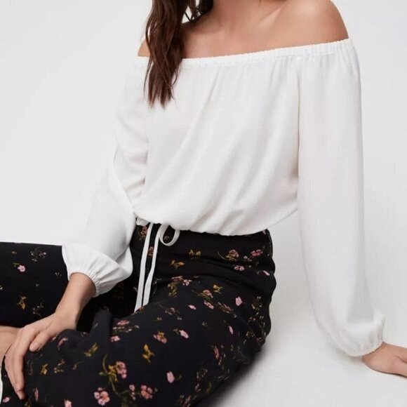 Aritzia Wilfred Eleanora White Cropped Off-Shoulder Blouse Sz M - Picture 1 of 7